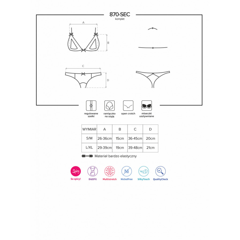 Completo intimo sexy senza coppe 870