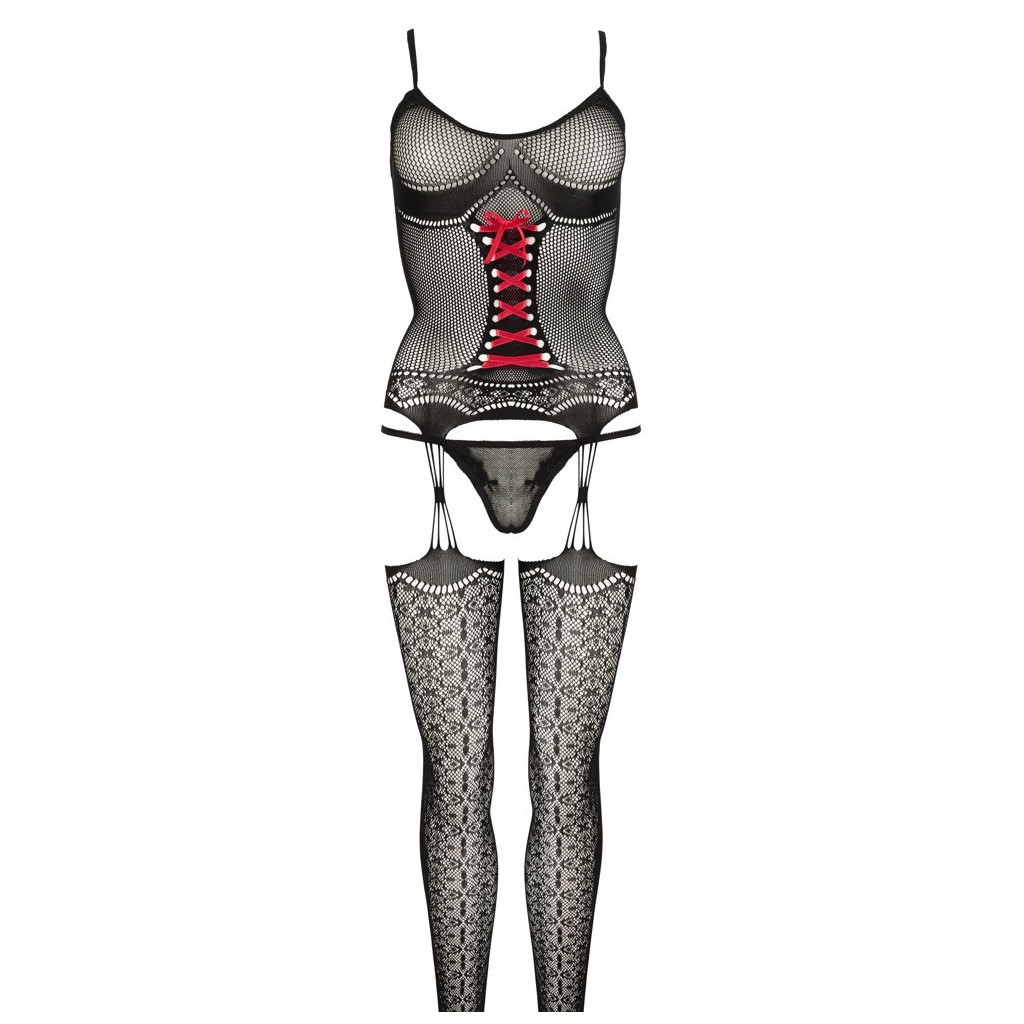 Set in pizzo con strisce e calze