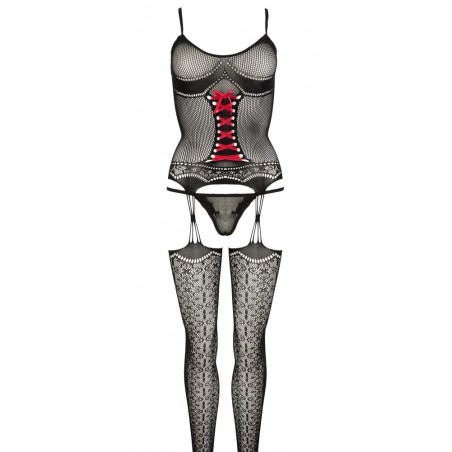 Set in pizzo con strisce e calze