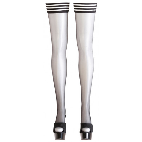 Stay-ups with striped top and silicone banding