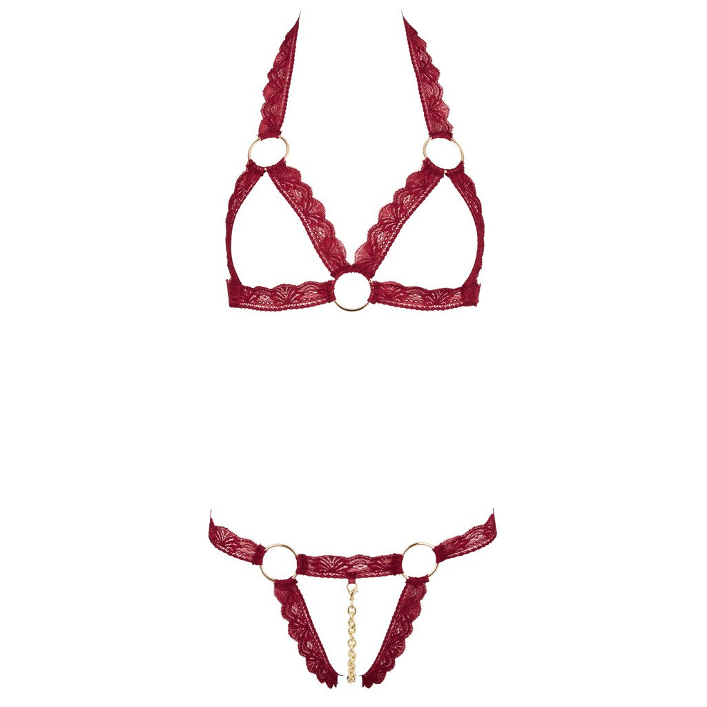 Set con Reggiseno  in pizzo con anelli decorativi in metallo