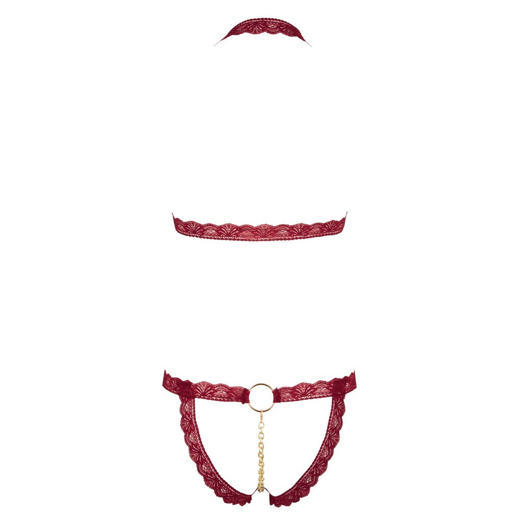 Set con Reggiseno  in pizzo con anelli decorativi in metallo