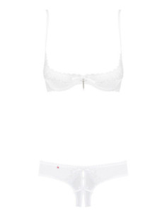 Lace lingerie set: underwire half-bra & crotchless thong 2