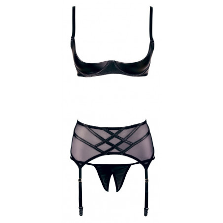 Shelf Bra Suspender Set in a Leather Look
