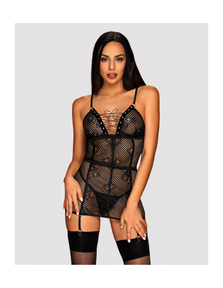 Chemise with detachable garters with thong