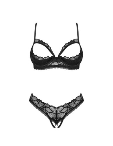 Serafia Set: reggiseno senza coppe e perizoma aperto