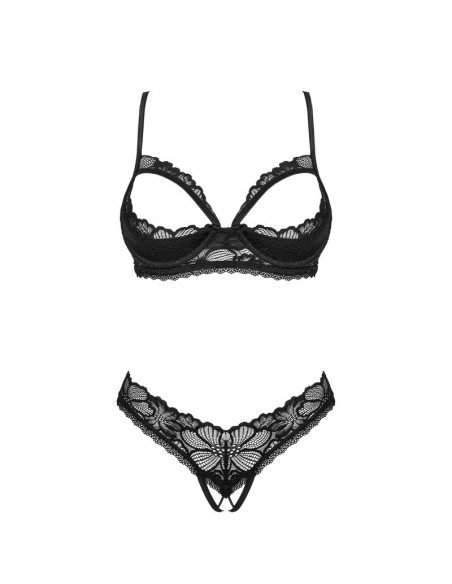 Serafia Set: reggiseno senza coppe e perizoma aperto