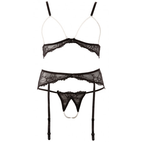 Bra black string & suspender belt